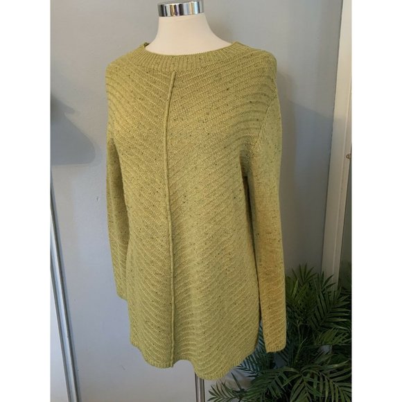 ANDREA JOVINE SWEATER Wool Blend Medium Green Woven Marled Lagenlook - Picture 3 of 8